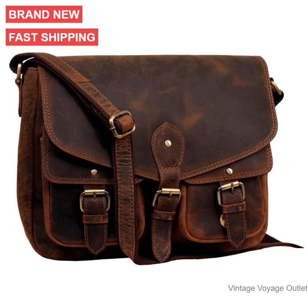 Genuine Leather Crossbody Satchel Bag With Adjustable Strap, Multiple Pockets